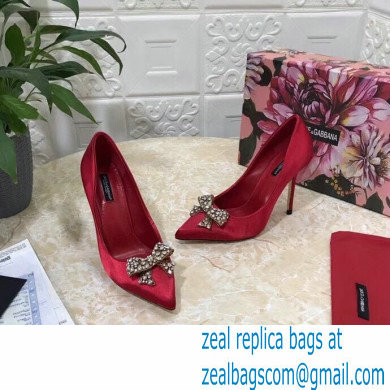 Dolce  &  Gabbana Heel 10.5cm Satin Pumps Red with Crystal Bow 2021